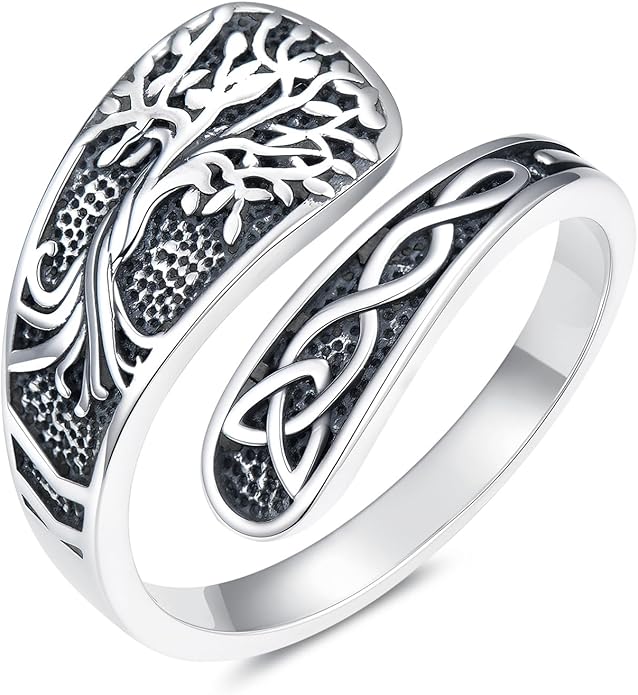 Midari Sun and Moon/Bee/Celtic/Life of Tree/Lotus Spoon Ring for Women 925 Sterling Silver Adjustable Ring Open Ring for Women Men Halloween Birthday Gift