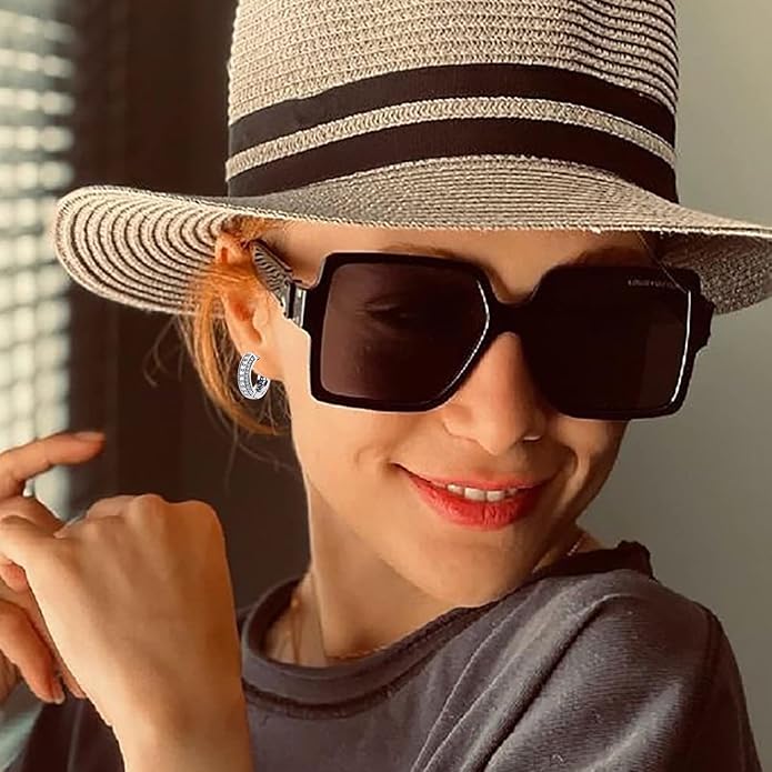 TOPGRILLZ Iced Out Hoop Earrings Cubic Zirconia Huggie Cartilage Cuff Hypoallergenic 14K Gold Plated Luxury Fashion Round Circle Earrings For Men Women