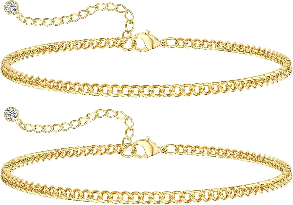 DEARMAY Dainty 14K Gold Plated Ankle Bracelets for Women, Waterproof 14K Gold Plated Link Chain Anklets Non Tarnish Set Pack Summer Beach Jewelry Gift