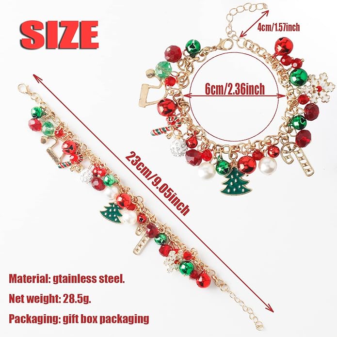 DS Christmas Jingle bell Charm Bracelets for women girls,cute cartoon bell beaded bracelets Stainless Steel Bangle with birthday Gift box,Adjustable jewelry Suitable for boys holiday cosplay gifts