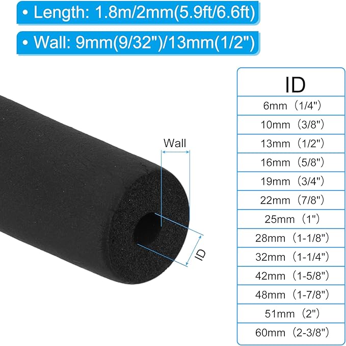 PATIKIL 1-1/4" ID x 6Ft x 0.35" Pipe Insulation Foam Tube, Pipe Cover Wrap Roll - Image 2