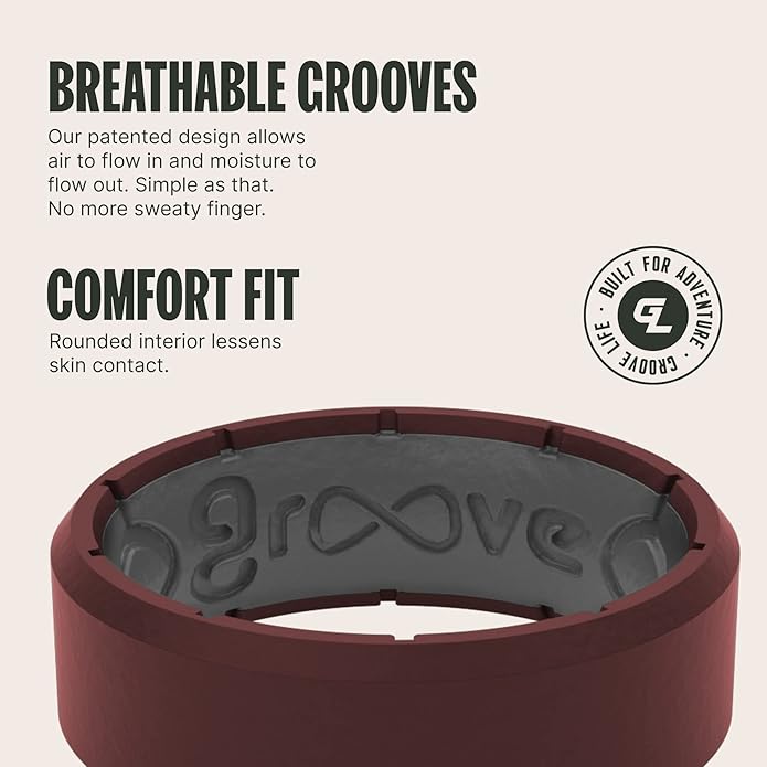 Groove Life Edge Silicone Ring - Breathable Rubber Wedding Rings for Men, Unique Design, Comfort Fit Ring