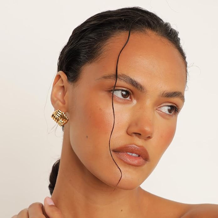 Wind Gold Statement Earrings – 18K Gold-Plated Sculptural Post and Back Earrings – Lightweight– Modern Abstract Design – Statement Jewelry by Heaven Mayhem