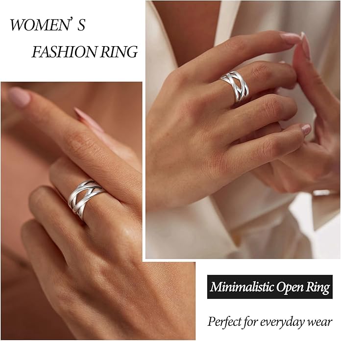 925 Sterling Silver Celtic Knot Rings Open Knuckle Rings for Women Adjustable Thumb Finger Rings Minimalist Cross Line Band Rings