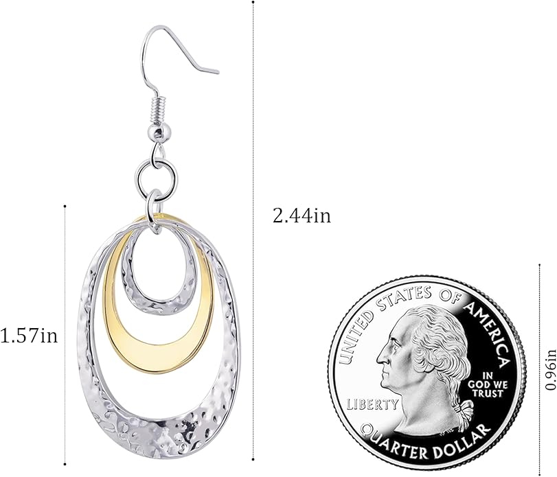 Boho Three Oval Drop Dangle Earrings Silver Earrings for Women Trendy Two Tone Bohemian Jewelry for Thanksgiving and Christmas Gifts