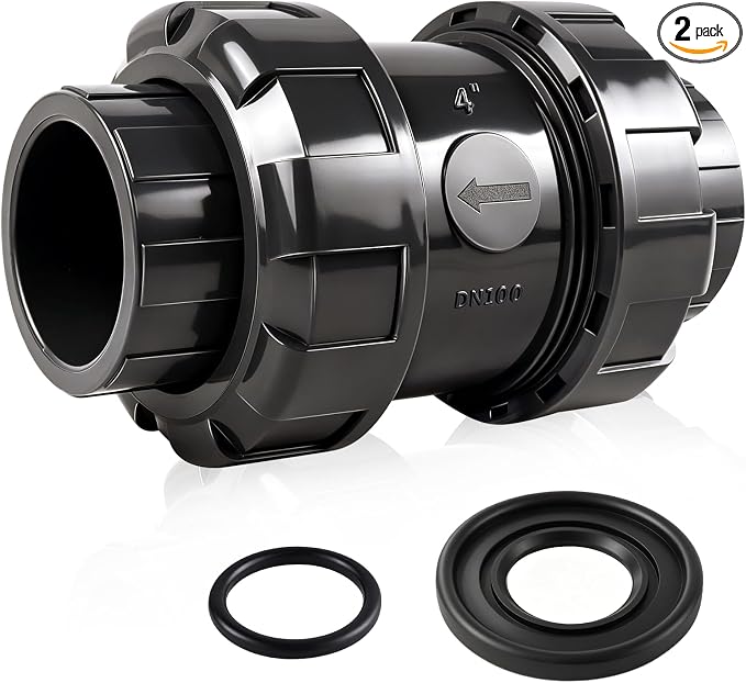 4" PVC True Union Check Valve, Sch 80 Full Port Slip Socket Ball Check Valve by Boltigen
