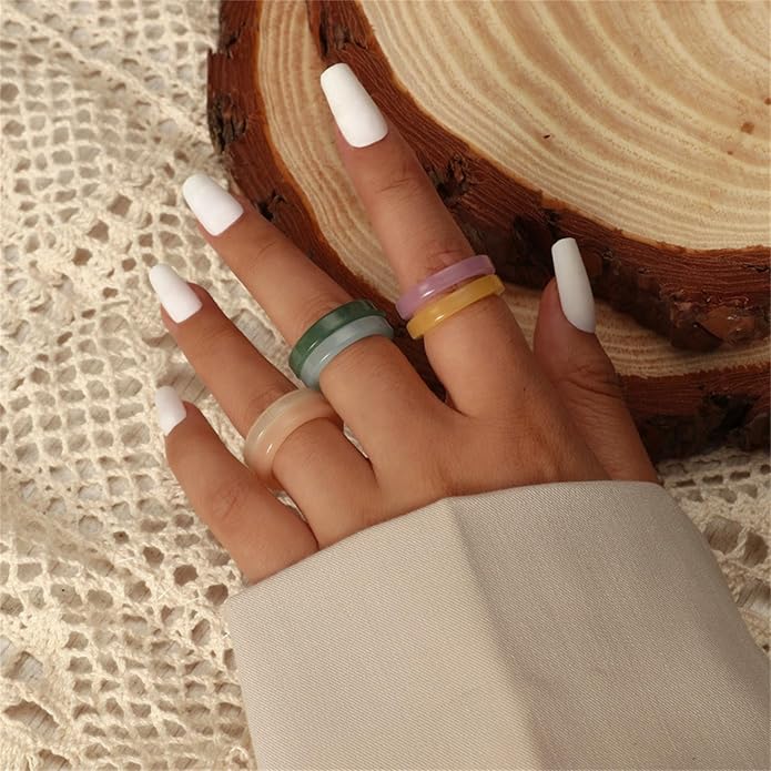 Multicolor Resin Chunky Rings for Women,Acrylic Plastic Rin Knuckle Finger Cute Trendy Aesthetic Y2k Statement Ring Vintage Simple Geometric Rings Jewelry