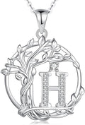 FANCIME Tree of life Initial necklaces for women, Sterling Silver Tree Jewelry Simulated Diamond Letter Pendant Cubic Zirconia CZ Personalized Birthday Mothers Day Gifts for Mom Wife Her