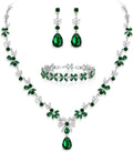 Crysdue Wedding Jewelry Set for Women, Floral Leaf Vine Teardrop Necklace Dangle Earrings Bracelet and Hair Comb, Cubic Zirconia Elegant Party Prom Jewellery for Bridal Bridesmaid