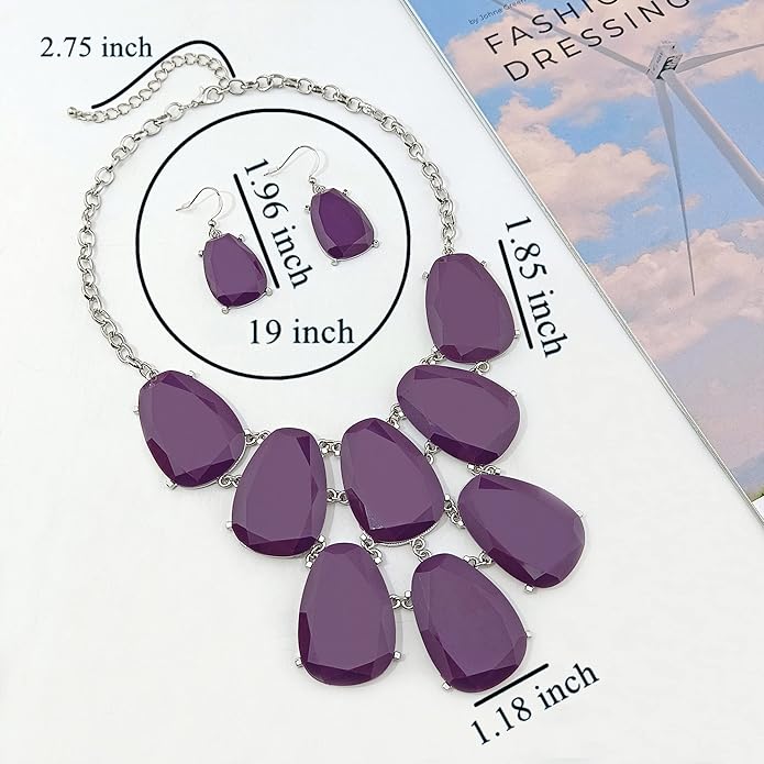 Firstmeet Chunky Bubble Statement Collar Necklace with Earrings for Women