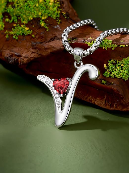 Valentines Day Gifts for Women Alphabet A to Z Initial Birthstone Pendant Necklaces for Women - 18k White Gold Plated Personalized Name Jewelry Valentine Mothers Day Birthday Gifts for Women Her Girlfriend