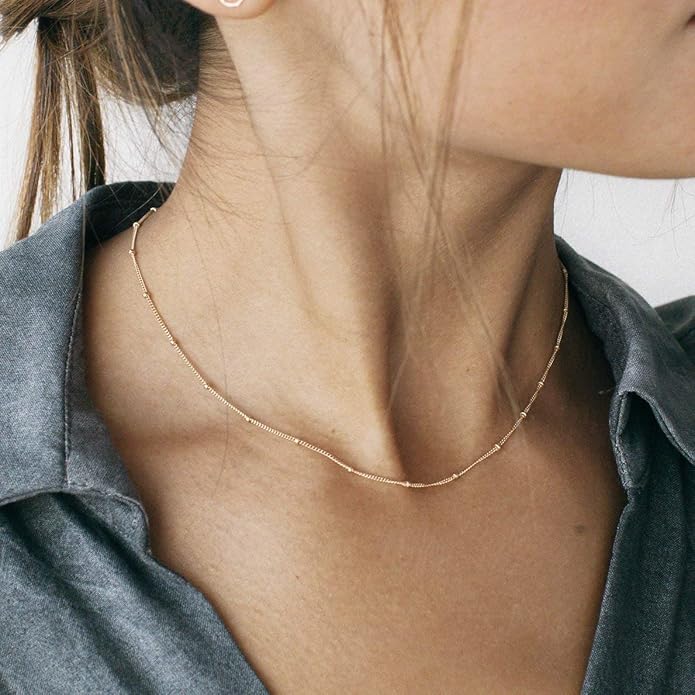 Aobei Pearl 18K Gold Plated Paperclip Chain Choker Satellite Chain Freshwater Cultured Biwa Pearl Pendant Necklace Dainty Jewelry for Women