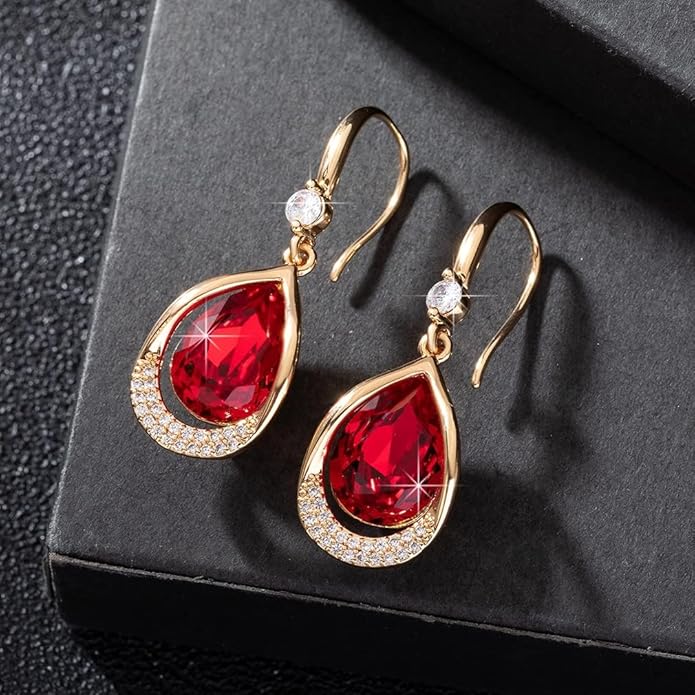 Austrian Crystal Halo Teardrop Hollow Drop Dangle Earrings for Women 14K Rose Gold Plated Hypoallergenic Jewelry Gifts