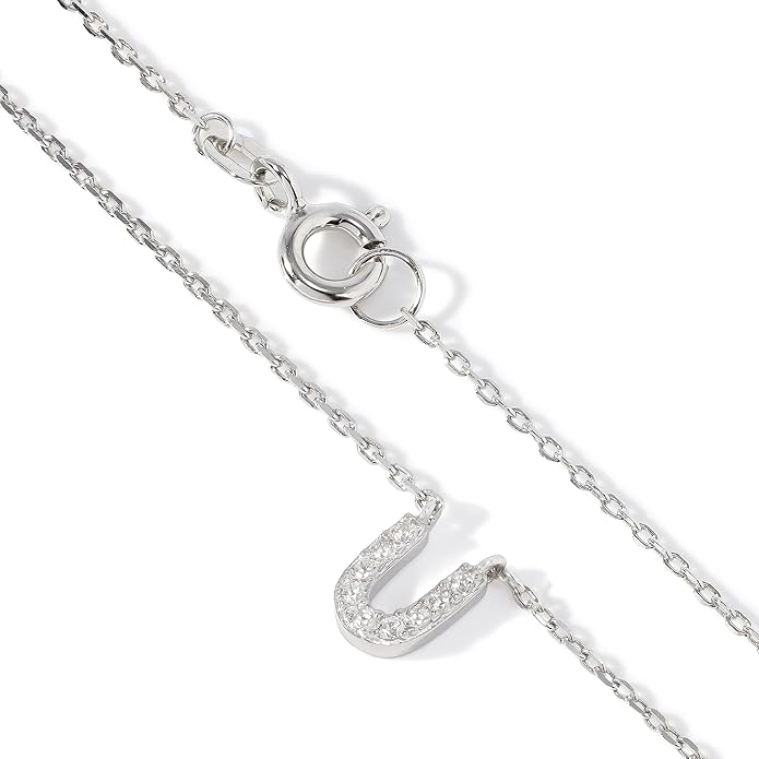 JTV Sterling Silver Initial Necklace for Women, 0.13 CTW White Cubic Zirconia Letter Pendant, Rhodium-Plated, Personalized Monogram Jewelry, Gift Box Included, 18”