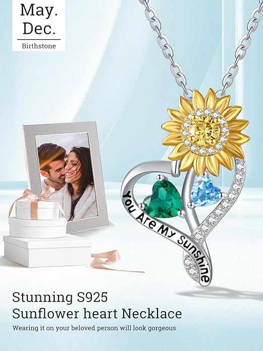 Valentine's Day Gifts for Wife 925 Sterling Silver Double Birthstone Pendant Necklaces I Love You for Always and Forever Necklace Anniversary Birthday Gifts for Wife Girlfriend Mom Her