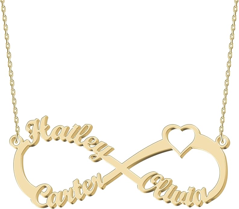 Personalized Gold Infinity Name Necklace with Heart Beautiful Arrow Anchor Compass Mountain Constellation Forever Love Pendant Jewelry Best Birthday Gift Ideas for Women Girls Mother Daughter Friendship