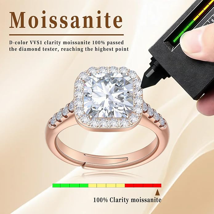 Engagement Rings for Women, Wedding Band for Women，Brilliant D Color VVS1 Clarity Lab Created Rings 14K White Gold Vermeil Ring for Women Jewelry Gifts Adjustable Ring 4-10