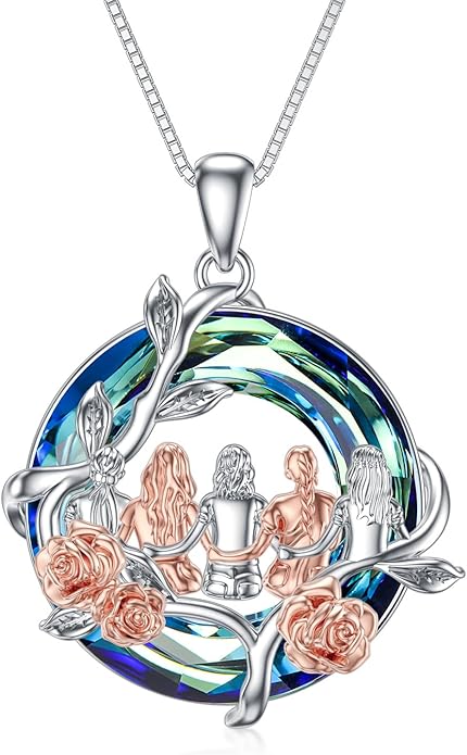 TOUPOP Sisters Gifts from Sister Necklace Sterling Silver Rose Flower with Crystal Jewelry Valentines Day Birthday Gifts for Women Best Friend Friendship