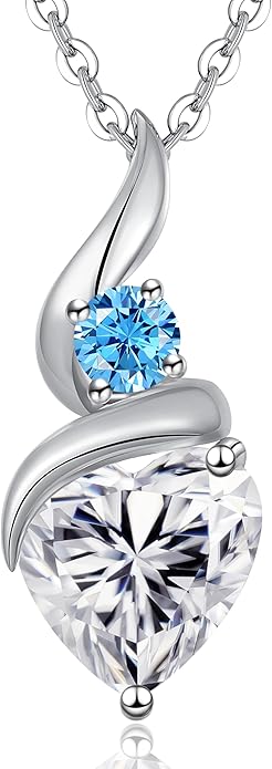 ANDSO Valentine's Day Gift Moissanite Heart Pendant Necklaces for Women, 925 Sterling Silver Necklace with Birthstone, Ideal Anniversary Present or Birthday Jewelry Gifts for Mom Wife Her Girlfriend