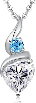 ANDSO Valentine's Day Gift Moissanite Heart Pendant Necklaces for Women, 925 Sterling Silver Necklace with Birthstone, Ideal Anniversary Present or Birthday Jewelry Gifts for Mom Wife Her Girlfriend