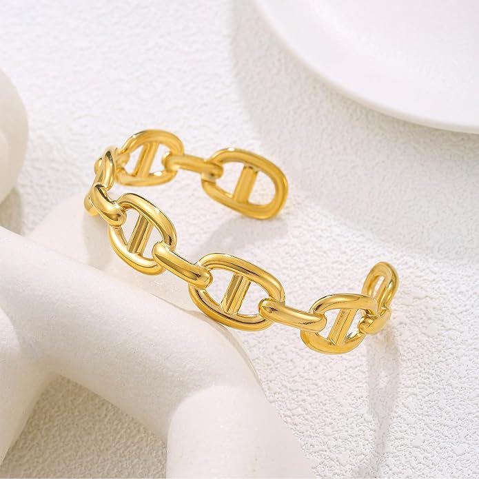 18K Gold Plated Cuff Bangle Bracelets for Women Trendy Open Adjustable Bracelet Pig Nose Bangle