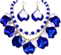 Flower Petal Necklace Earrings Set Layered Statement Beaded Jewelry Set for Women Summer Necklace Earrings