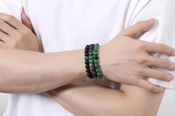 XIANNVXI Natural Stone Beads Bracelet for Men Crystal Bracelets 8MM Tiger Eye Lava Rock Obsidian Beaded Bracelet Set Black/Red/Blue Crystal Beaded Bracelets for Men