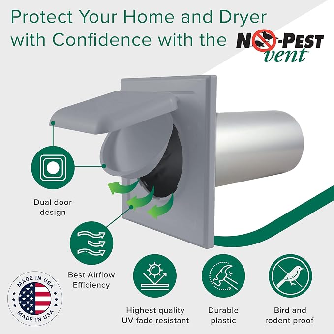 NO-PEST VENT Dual Door Dryer Vent Cover 4 Inch Outdoor, Made in USA, Highest - Image 2