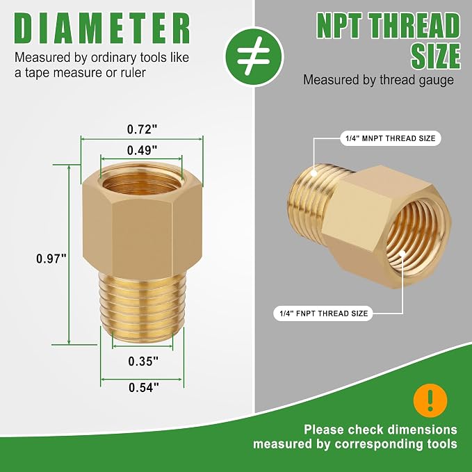 5PCS Brass Pipe Fittings Adapter, 1/4" NPT Male to 1/4" NPT Female | 1/4 Inch - Image 2