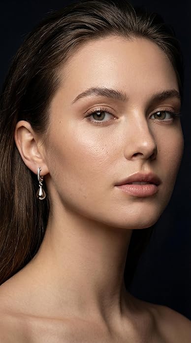 FAN&LOUIS Sliver Teardrop Clip On Earrings for Women，Non-Pierced Trendy Statement Dangle Water Drop Women's Hypoallergenic Clip-On Earrings