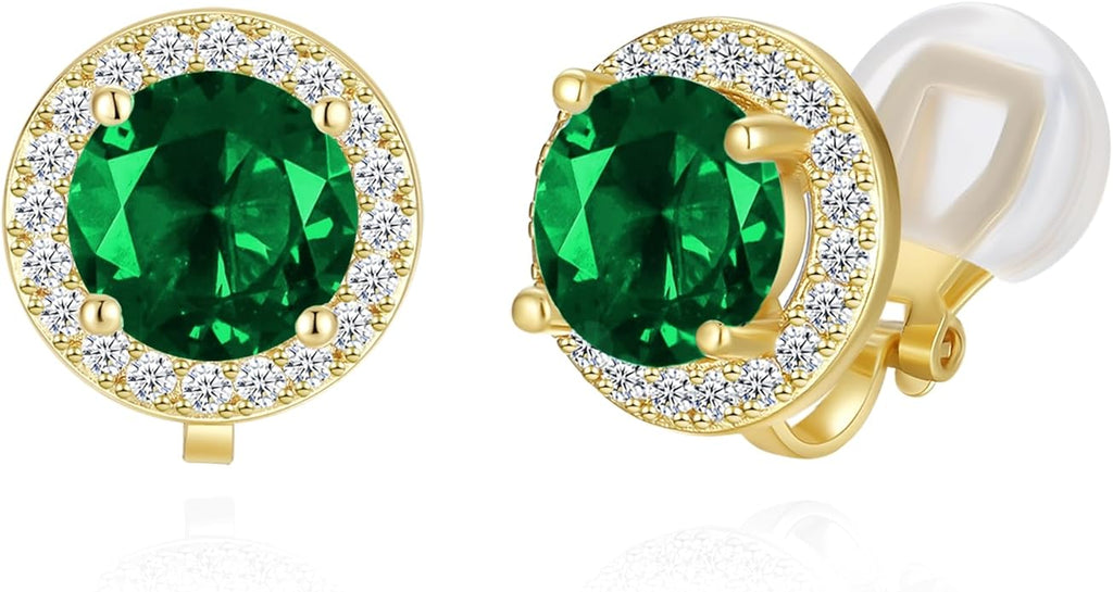 YOQUCOL 8MM Cubic Zirconia Crystal Clip On Stud Earrings Round Non Pierced Earrings for Women