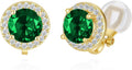 YOQUCOL 8MM Cubic Zirconia Crystal Clip On Stud Earrings Round Non Pierced Earrings for Women