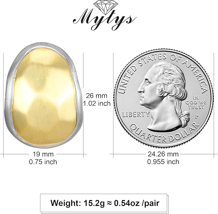 Mytys Two Tone Huggie Hoop Earrings Cross Over Design Twisted Rope Silver Gold Statement Wide Band Clip On Hoops for Women Fashion Jewelry Gift