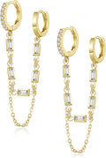 Tassel Chain Small Gold Hoop Dangle Earring For Women Huggie Earring Heart Star CZ 14K Gold Plated Fashion Jewelry Friendship Gift