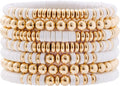 GOOJIDS Surfer Heishi Clay Bead Bracelets for Women Bohemian Stackable Gold Plated Beaded Stretch Bracelets Elastic Layering Friendship Bracelets Set Boho Jewelry