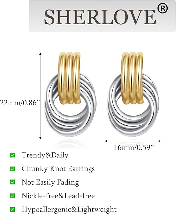 Trendy Gold Plated Knot Earrings for Women Chunky Statement Drop Dangle Earrings Lightweight Hypoallergenic Fashion Accessories Gold Jewelry Gifts for Womens