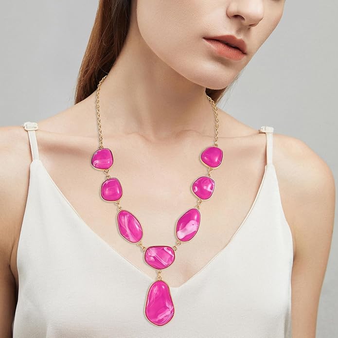 Bocar Bubble Chunky Necklace Alloy Necklace Resin Statement Pendant Necklace for Women