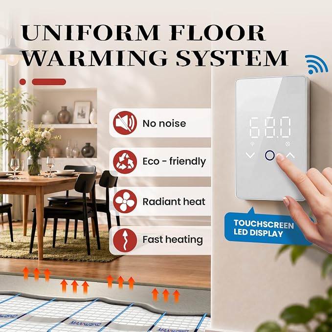 MAXKOSKO 100 sq ft Radiant Floor Heating System & Programmable Thermostat | - Image 2