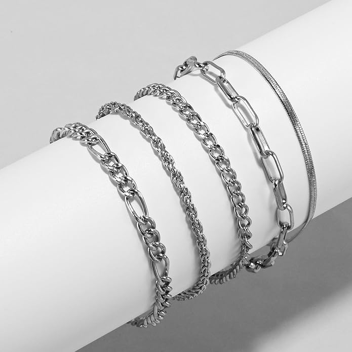 VIBILIA Dainty Gold Chain Bracelet for Women Trendy Stackable Adjustable Layered Metal Bracelet Gold Plated Twist Link Figaro Chain Paperclip Bracelets Fashion Jewelry
