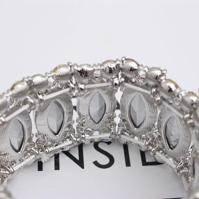 Women’s Elegant Wedding Bridal Crystal Double Row Marquise-Shape Leaf Stretch Bangle Bracelet Bride Jewelry for Women