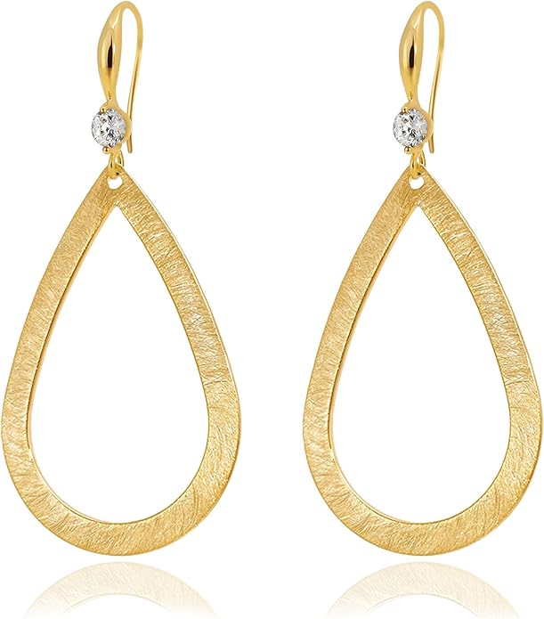 OZEL Gold Dangle Earrings for Women Brushed Finish, Matte Gold Statement Jewelry, 14k Gold Plated