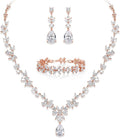 Crysdue Wedding Jewelry Set for Women, Floral Leaf Vine Teardrop Necklace Dangle Earrings Bracelet and Hair Comb, Cubic Zirconia Elegant Party Prom Jewellery for Bridal Bridesmaid