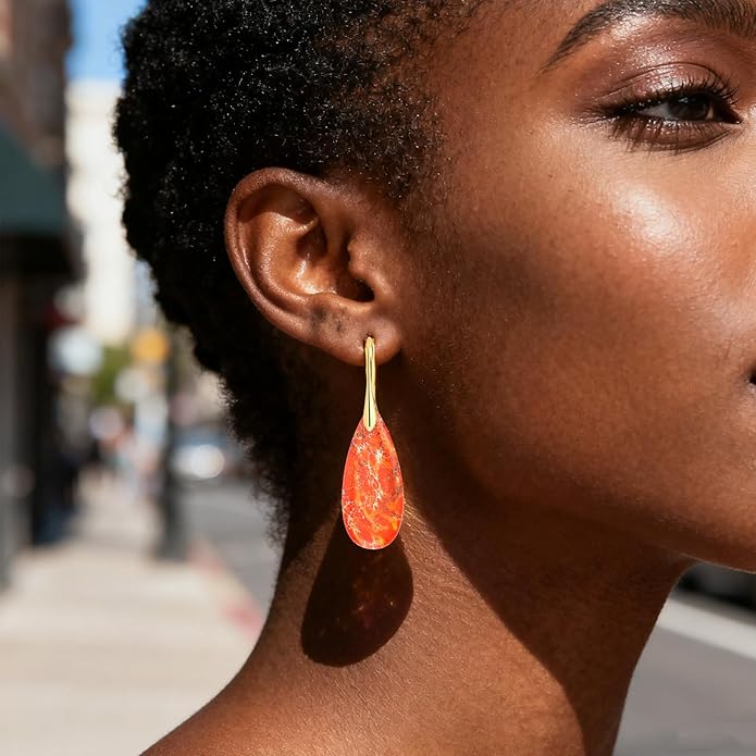 Bohemian Chic Emperor Stone Dangle Earrings for Women - Healing Crystal Drop Earrings with Gold-Plated Fishhooks, Artistic Free-Spirited Gift for Valentine‘s Day or Everyday Wear