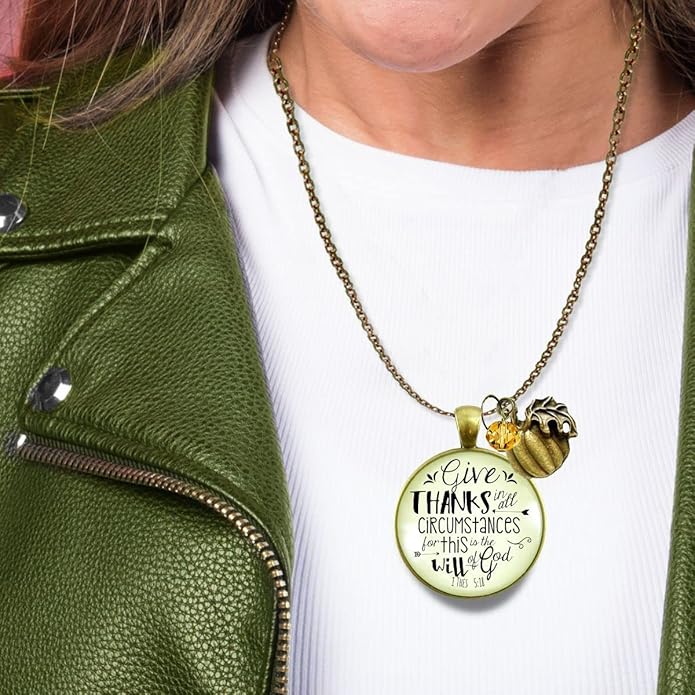 Gutsy Goodness Autumn Necklaces Fall October Theme Pumpkin Spice Halloween Thanksgiving Themed Pendant Message Jewelry