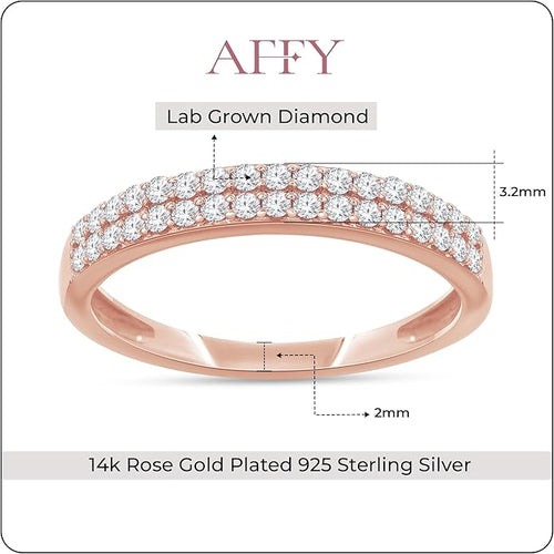 1/4ctw Double Row Band Ring, Lab Grown Diamond Wedding Band Ring For Women In 14k Gold Plated 925 Sterling Silver Jewelry Gifts For Her (0.25 Ctw)