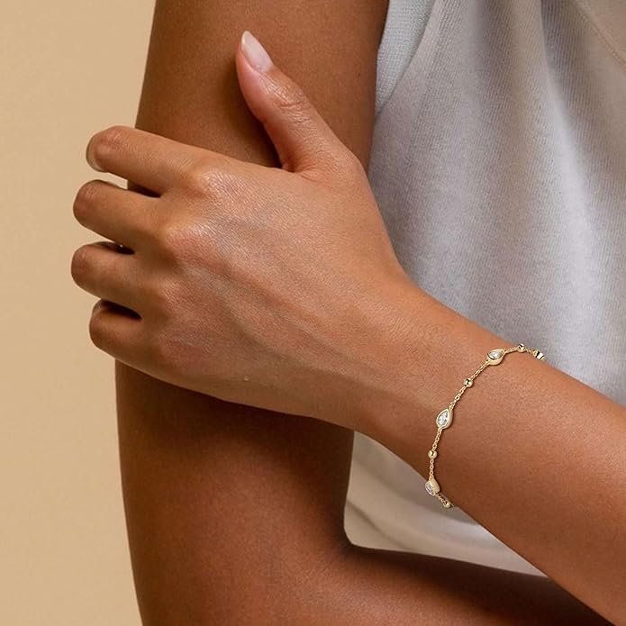 Pear Moissanite Link Bracelet, 1.75cttw D Color VVS1 925 Sterling Silver Adjustable 5-Stone Pear Bracelets for Women Mom Wife Birthday Jewelry Gifts