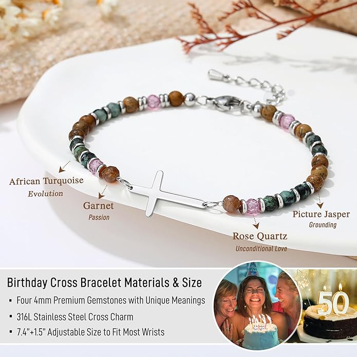 TONY & SANDY Christian Cross Bracelet for Women, Valentine's Day Gifts for Her, Confirmation Baptism Easter Gifts, Unique Gift for Friends Daughter Mom Sister in Christ Birthday Christmas