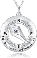 FANCIME Sterling Silver Compass Birthstone Necklaces Fine Jewelry Anniversary Birthday Gifts for Women Her Wife Mom