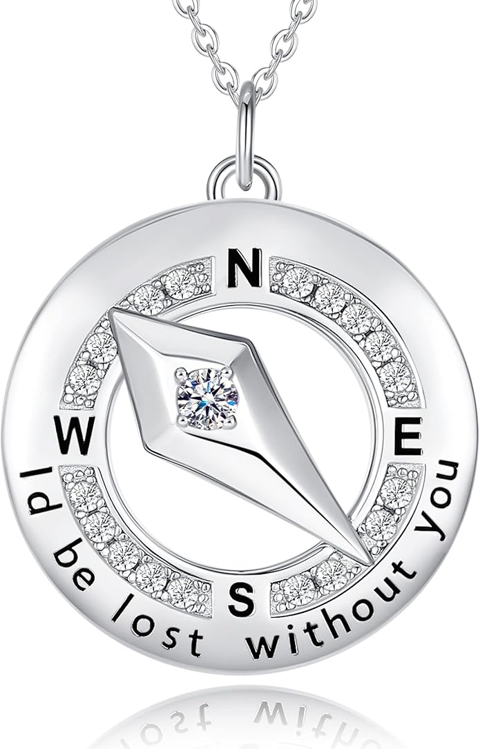 FANCIME Sterling Silver Compass Birthstone Necklaces Fine Jewelry Anniversary Birthday Gifts for Women Her Wife Mom