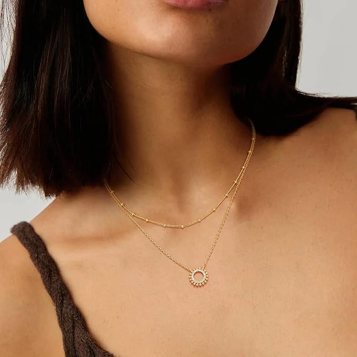 MEVECCO Gold Necklace for Women 18k Gold Plated Sun Charm Choker Pendant Necklace Handmade Minimalist Small Cute Jewelry for Birthday Gifts